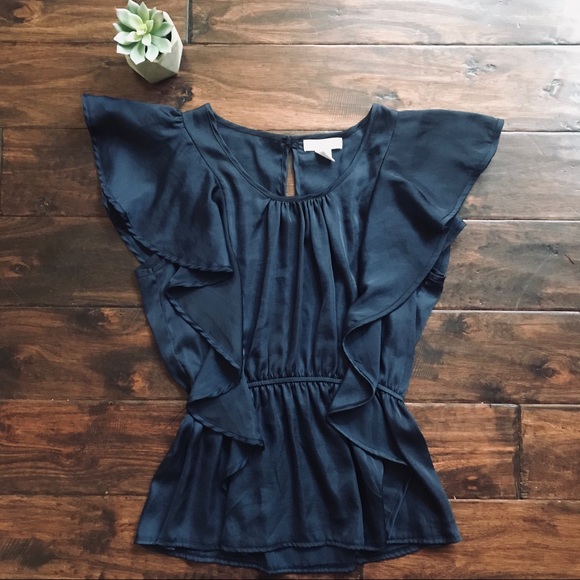 Kenar Tops - 3 for $13 Kenar Navy Ruffle Cinched Waist Top